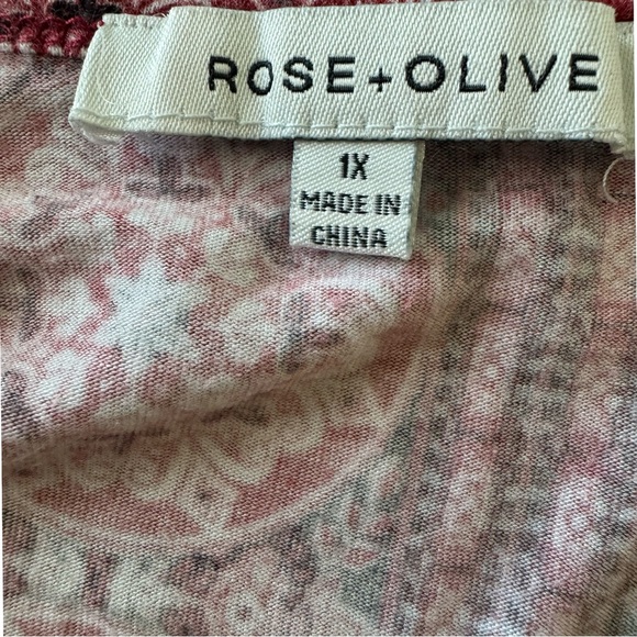 Rose + Olive boho print top size 1x 3/4 sleeve faux layer bottom - Picture 4 of 7